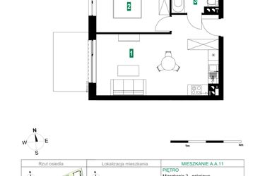 Rzut - Mieszkanie na sprzedaż 2 pokoje o powierzchni 42,54 m² - numer A.A.11 w Park Śliwowa