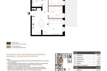 Rzut - Mieszkanie na sprzedaż 3 pokoje o powierzchni 64,96 m² - numer M28 w Apartamenty Królewska Huta