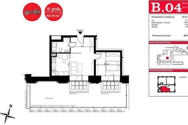 Rzut - Mieszkanie na sprzedaż 2 pokoje o powierzchni 42,51 m² - numer B.4 w ART MODERN etap III - Modern Loft