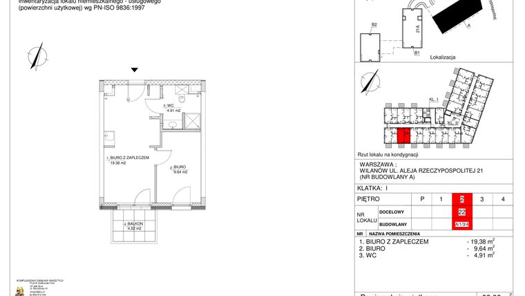 Rzut - Lokal użytkowy na sprzedaż 2 pokoje o powierzchni 33,93 m² - numer 22 w RZ21