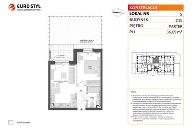 Rzut - Mieszkanie na sprzedaż 2 pokoje o powierzchni 36,09 m² - numer C15.5 w Konstelacja etap VI