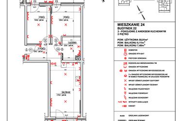 Rzut - Mieszkanie na sprzedaż 3 pokoje o powierzchni 58,91 m² - numer 24 w Osiedle 4 Pory Roku - Etap VIII