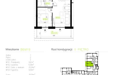 Rzut - Mieszkanie na sprzedaż 2 pokoje o powierzchni 39,59 m² - numer B6M19 w Osiedle Natura Park etap II