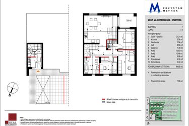 Rzut - Mieszkanie na sprzedaż 4 pokoje o powierzchni 84,85 m² - numer 7.4 w Przystań Młynek