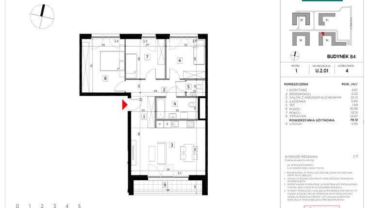 Rzut - Mieszkanie na sprzedaż 4 pokoje o powierzchni 81,5 m² - numer U.2.01 w CityFlow etap II