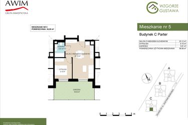 Rzut - Mieszkanie na sprzedaż 2 pokoje o powierzchni 36,09 m² - numer C5 w Wzgórze Gustawa