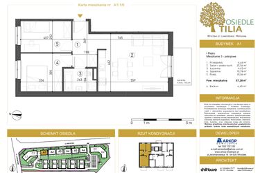 Rzut - Mieszkanie na sprzedaż 3 pokoje o powierzchni 57,28 m² - numer A1/1/6 w Osiedle Tilia