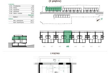 Rzut - Mieszkanie na sprzedaż 3 pokoje o powierzchni 71,5 m² - numer A.5.2 w Dębowe Zacisze