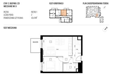 Rzut - Mieszkanie na sprzedaż 2 pokoje o powierzchni 43,47 m² - numer 22I/09 w NATURAMA II