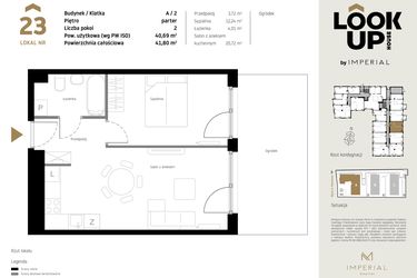 Rzut - Mieszkanie na sprzedaż 2 pokoje o powierzchni 40,69 m² - numer A.23 w Look Up House