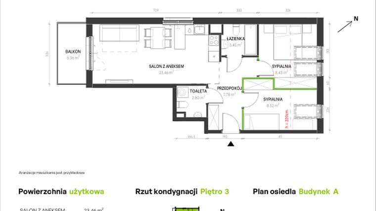 Rzut - Mieszkanie na sprzedaż 3 pokoje o powierzchni 54,44 m² - numer A/C/12 w Augustowska Vita