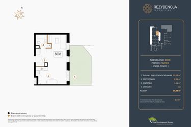 Rzut - Mieszkanie na sprzedaż 1 pokój o powierzchni 39,59 m² - numer B.006 w Rezydencja Śródmiejska