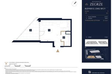 Rzut - Mieszkanie na sprzedaż 1 pokój o powierzchni 25,12 m² - numer D21 w Rezydencja Zegrze etap III