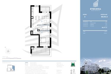 Rzut - Mieszkanie na sprzedaż 2 pokoje o powierzchni 55,77 m² - numer B2.K4.3 w Stocznia Residence