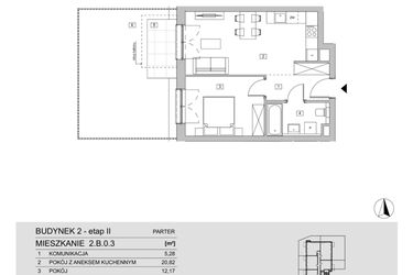 Rzut - Mieszkanie na sprzedaż 2 pokoje o powierzchni 43,45 m² - numer 2.B.0.3 w ATAL Apollina II