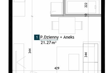 Rzut - Mieszkanie na sprzedaż 1 pokój o powierzchni 25,73 m² - numer AD0202 w Viva Cité 2