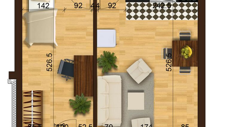 Rzut - Mieszkanie na sprzedaż 2 pokoje o powierzchni 41,81 m² - numer 6C.75 w Mierzeja Wiślana etap III