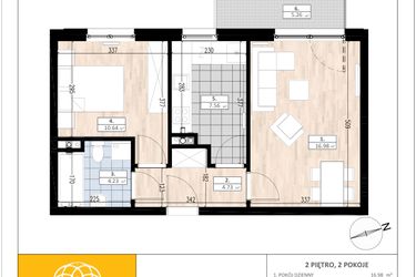 Rzut - Mieszkanie na sprzedaż 2 pokoje o powierzchni 44,14 m² - numer C2/2/2 w ACCANTO