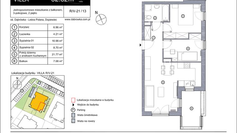 Rzut - Mieszkanie na sprzedaż 3 pokoje o powierzchni 52,62 m² - numer R_V-21_13 w os. Dąbrówka – Leśna Polana