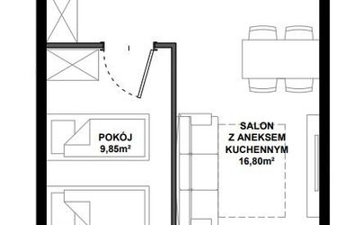 Rzut - Mieszkanie na sprzedaż 2 pokoje o powierzchni 38,59 m² - numer A.9 w Apartamenty Bałtyk