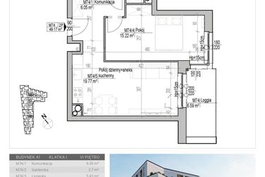 Rzut - Mieszkanie na sprzedaż 2 pokoje o powierzchni 49,17 m² - numer 74 w Aleja