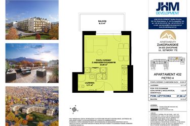 Rzut - Mieszkanie na sprzedaż 1 pokój o powierzchni 27,96 m² - numer 432 w Apartamenty Zakopiańskie