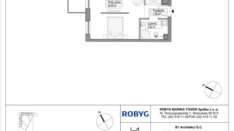 Rzut - Mieszkanie na sprzedaż 1 pokój o powierzchni 38,16 m² - numer S.3M04 w Sea Salt