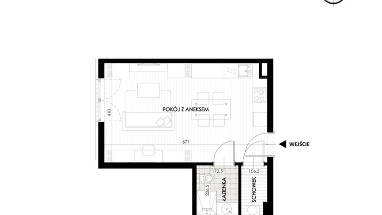Rzut - Mieszkanie na sprzedaż 1 pokój o powierzchni 33,17 m² - numer 12 w Skrzyneckiego 15-17