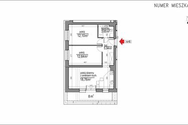Rzut - Mieszkanie na sprzedaż 3 pokoje o powierzchni 53,09 m² - numer 1m.6 w Osiedle Rytm