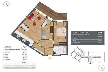 Rzut - Mieszkanie na sprzedaż 4 pokoje o powierzchni 67,4 m² - numer K2.4.M6 w Nyska Residence