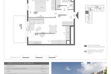 Rzut - Mieszkanie na sprzedaż 2 pokoje o powierzchni 43,84 m² - numer M15 w Modern House II