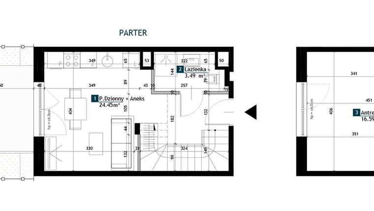 Rzut - Mieszkanie na sprzedaż 1 pokój o powierzchni 44,53 m² - numer BE0003 w Viva Cité