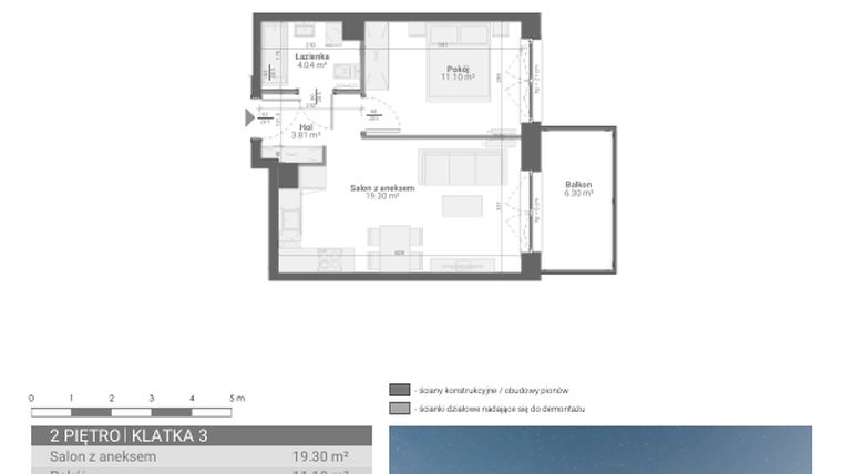 Rzut - Mieszkanie na sprzedaż 2 pokoje o powierzchni 38,25 m² - numer M50 w Ultra Marina etap II