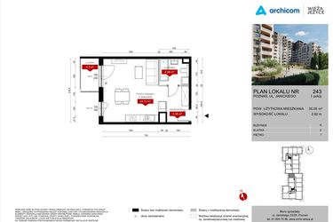 Rzut - Mieszkanie na sprzedaż 1 pokój o powierzchni 35,09 m² - numer K.243 w Wieża Jeżyce etap V