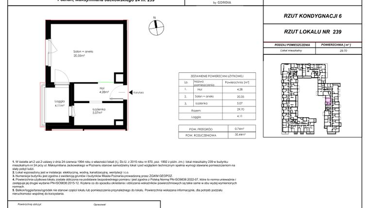 Rzut - Mieszkanie na sprzedaż 1 pokój o powierzchni 30,44 m² - numer 239 w Modena I