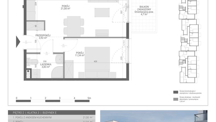 Rzut - Mieszkanie na sprzedaż 2 pokoje o powierzchni 40,09 m² - numer 52 w Monsa bud. E