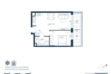 Rzut - Mieszkanie na sprzedaż 2 pokoje o powierzchni 42,28 m² - numer 15.A2 w Nadmorska Darłowo