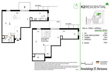Rzut - Mieszkanie na sprzedaż 1 pokój o powierzchni 108,22 m² - numer 46 w Kowalskiego 37
