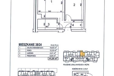 Rzut - Mieszkanie na sprzedaż 2 pokoje o powierzchni 41,25 m² - numer 38/24 w Osiedle Jodłowa bud. D