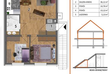 Rzut - Mieszkanie na sprzedaż 4 pokoje o powierzchni 127,9 m² - numer 7P2 w Osiedle Leśnica Las