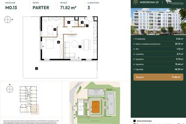 Rzut - Mieszkanie na sprzedaż 1 pokój o powierzchni 71,82 m² - numer B2.0.13 w Wierzbowa 20