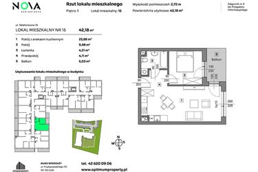 Rzut - Mieszkanie na sprzedaż 2 pokoje o powierzchni 42,18 m² - numer 15 w Nova Radiostacja