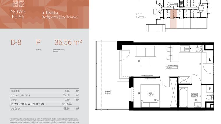 Rzut - Mieszkanie na sprzedaż 2 pokoje o powierzchni 36,56 m² - numer M8_NF.d w Nowe Flisy II