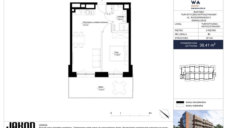 Rzut - Mieszkanie na sprzedaż 2 pokoje o powierzchni 38,71 m² - numer 51 w Jachtowa