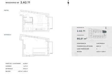 Rzut - Mieszkanie na sprzedaż 2 pokoje o powierzchni 86,61 m² - numer 2.A2.11 w Żernicka Park