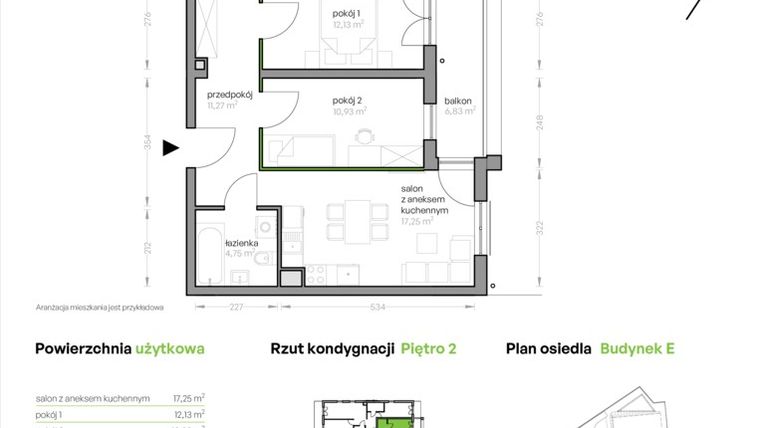 Rzut - Mieszkanie na sprzedaż 3 pokoje o powierzchni 58,56 m² - numer E/3.8 w Ujeścisko Vita