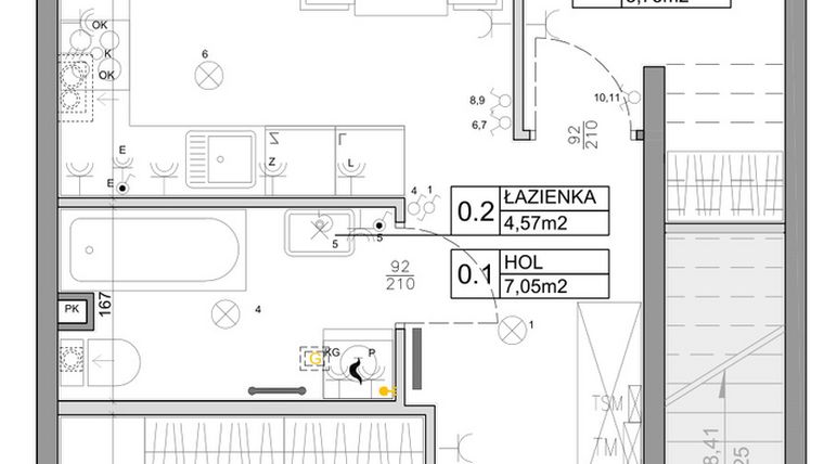 Rzut - Mieszkanie na sprzedaż 3 pokoje o powierzchni 48,03 m² - numer 109 w Manufaktura Marki 2 etap IV