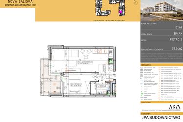 Rzut - Mieszkanie na sprzedaż 2 pokoje o powierzchni 37,94 m² - numer B1.69 w Nova Daliova