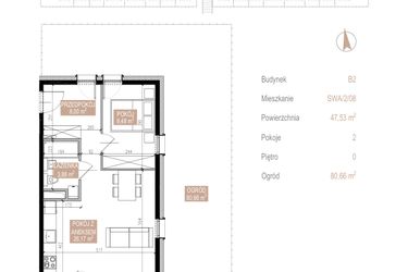 Rzut - Mieszkanie na sprzedaż 2 pokoje o powierzchni 47,53 m² - numer SWA/2/08/A w Apartamenty Świeradowska