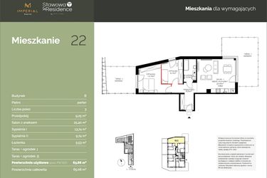 Rzut - Mieszkanie na sprzedaż 3 pokoje o powierzchni 63,45 m² - numer B22 w Stawowa Residence - etap V